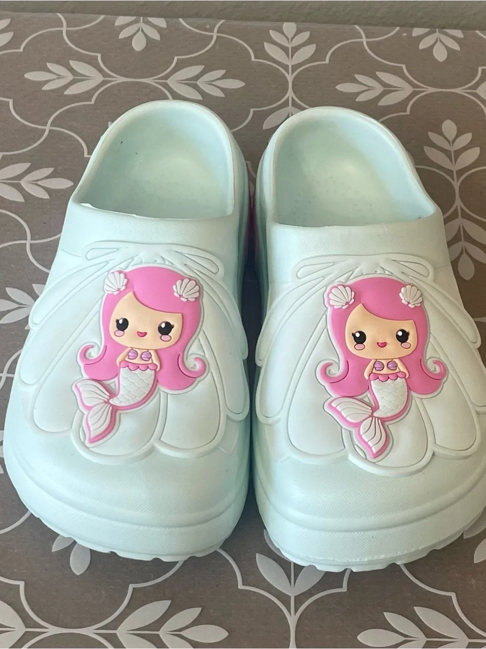 Toddler Girl size 12 Slip on Clogs Light Mint Green with Pink Mermaid Accent